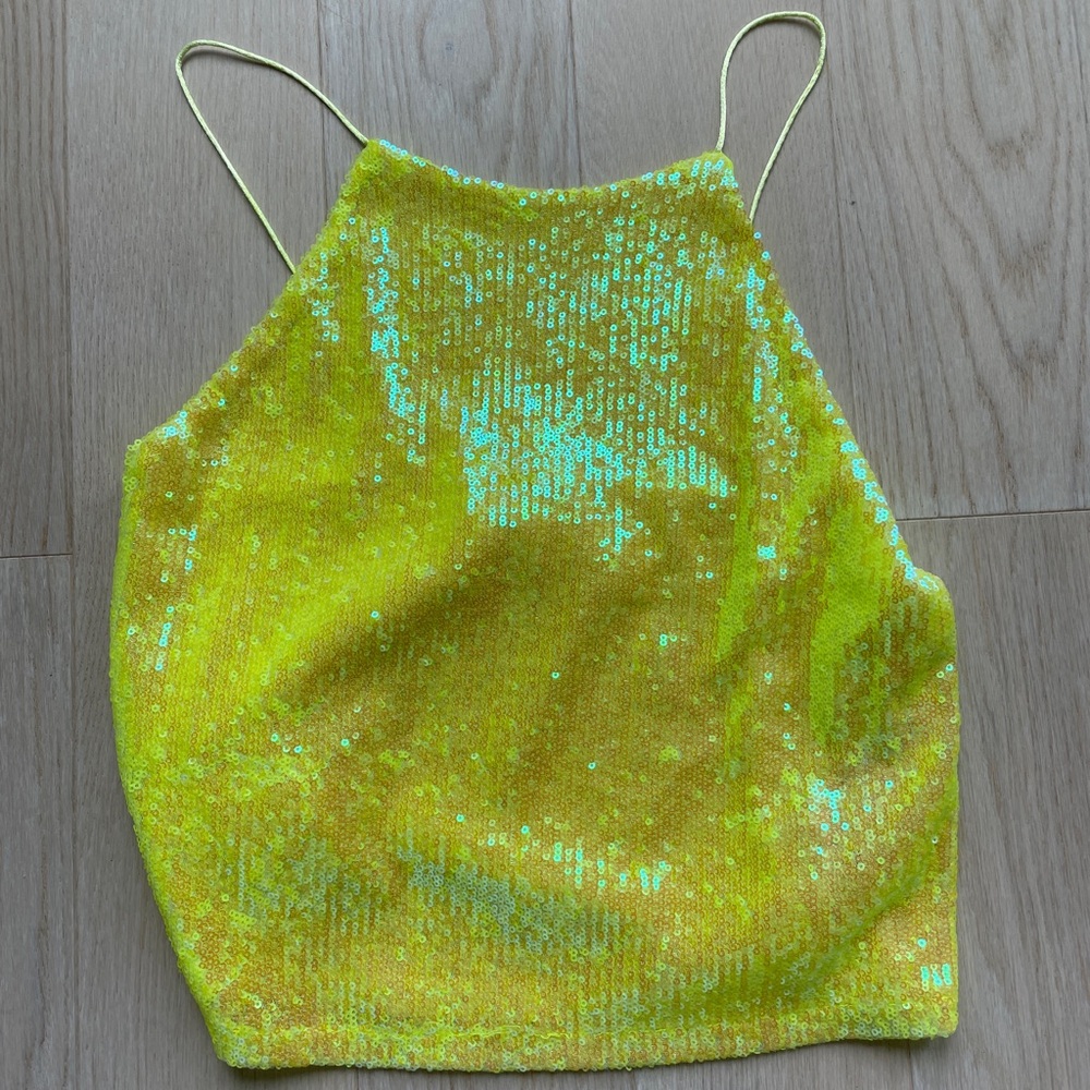 Zara Neon Green Sequin Camisole tank top